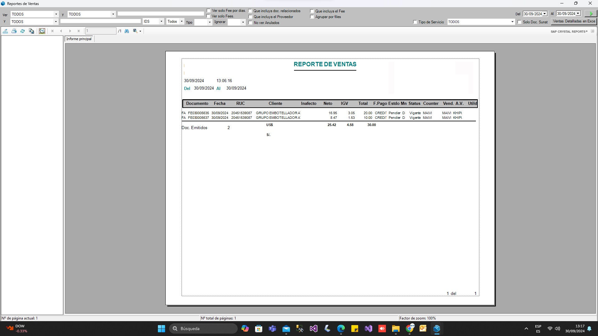 Reporte de ventas